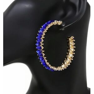 Elegant Blue and Gold Hoop Earrings
